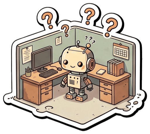 Ratloser Roboter im leeren Büro